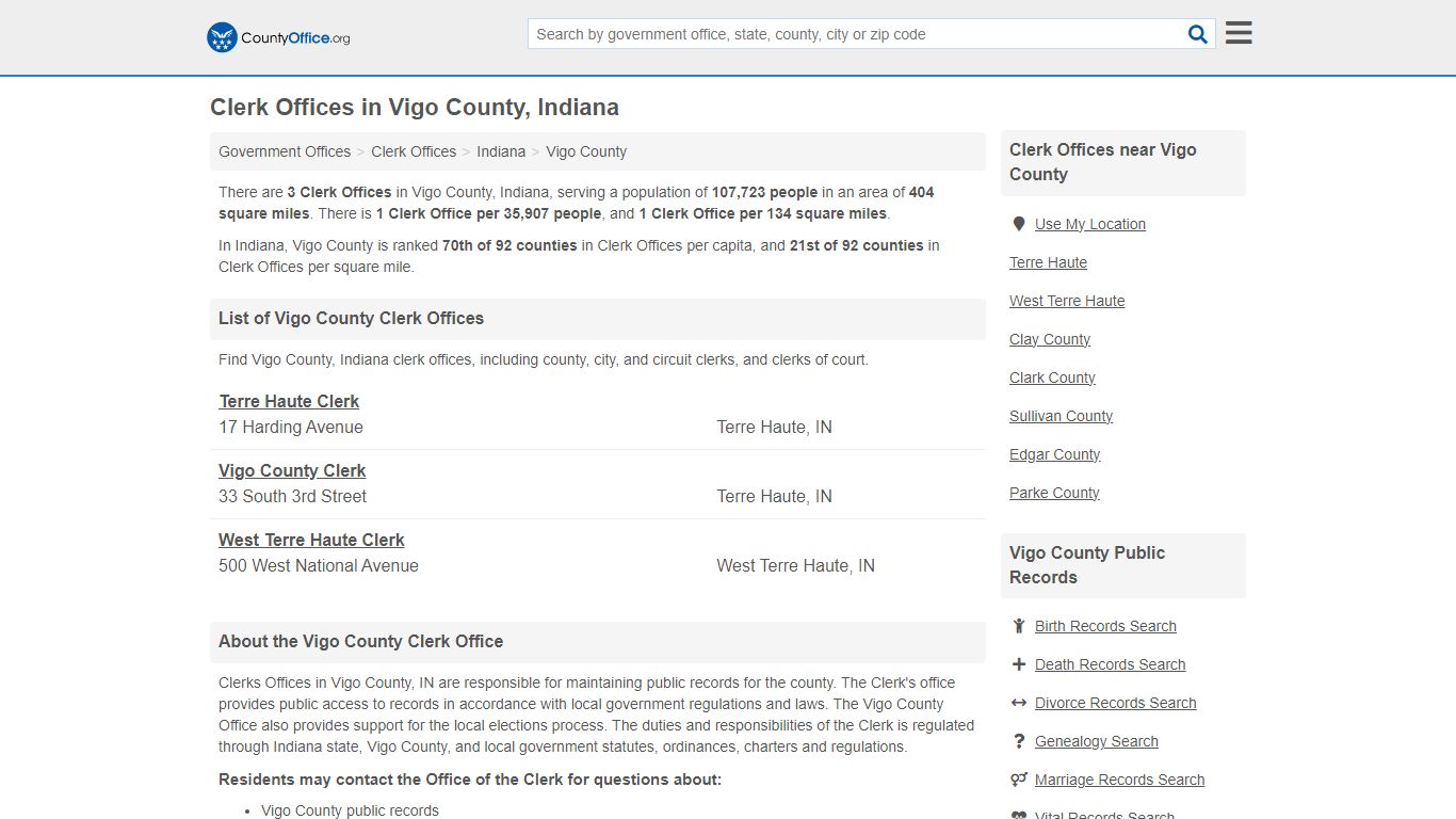 Clerk Offices - Vigo County, IN (County & Court Records)